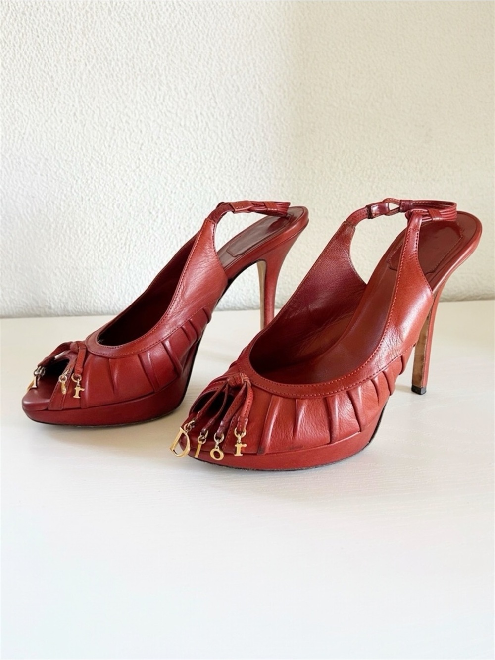 Christian Dior Galliano Era D Charm Red Leather Slingback Heels EU 38 Vintage